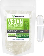 Size 00 Empty Capsules - 100 Count Clear Empty Vegan Capsules - Vegetarian Empty