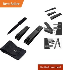 Luxury Black Stainless Steel Nail Clippers Set with Leather Case - Perfect Gift
