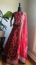 Red Silk raw silk Embroidered lehnga choli with Dupatta kids indian