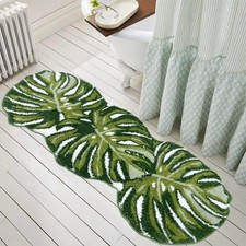 Green Bathroom Runner Rug - Leaf Long Bath Mat Unique Tropical Monstera Rug
