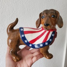 Blue Sky Patriotic Ceramic Dachshund Dog Figurine
