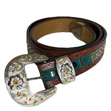 Ariat Ladies Unisex Brown/Teal W/Amber Rhinestones Western Belt/Rodeo/Rare