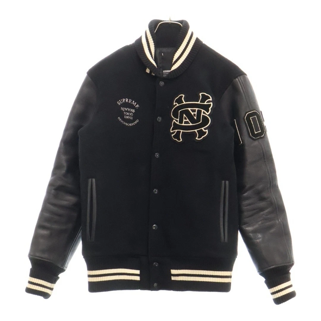 SUPREME 07AW x NEIGHBORHOOD veste universitaire cuir interrupteur blouson noir occasion b6f