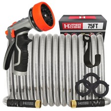 Best 75 ft Metal Garden Hose Set - No-Kink Durable 316 Stainless Steel, 10-Wa...