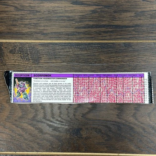 Scorponok Action Figure Tech Spec 1987 Vintage Hasbro G1 Transformers