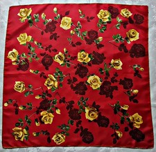 SCARF VINTAGE AUTHENTIC FLORAL ART ROSES RED YELLOW GREEN SILK 31'' SQUARE