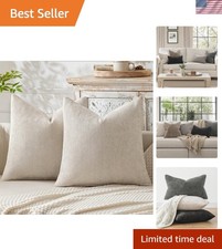 Pack of 2 Couch Throw Pillow Covers 18x18 Inch Neutral Beige Modern Boho Acce...