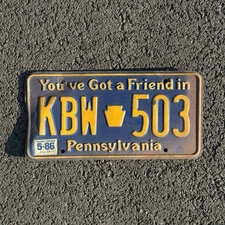 1984 1986 Pennsylvania  License Plate  Auto Tag Garage Decor Vintage  KBW 503