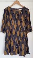 White Stuff Floral Leaf Print 3/4 Sleeve Dress Dropped Waist UK 8 EU 36