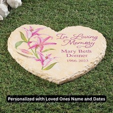 Personalized IN LOVING MEMORY Heart Shaped Lily Memorial Garden Stone Yard Decor