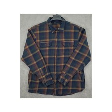 Orvis Mens XL Plaid Flannel Button Down Shirt Jacket Blue Green Orange Cotton