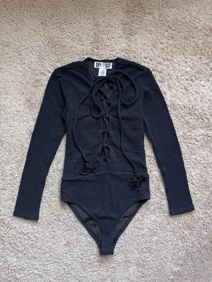 STONE COLD FOX x Beach Riot Poppy Lace-Up One-Piece Swimsuit in Black Size SMALL
