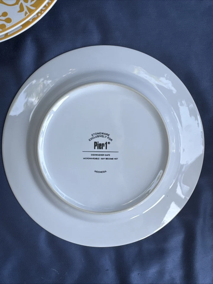 Pier 1 Salad or Desert with a Bird & Flowers Motif Yellow & White set 3 - Image 2 of 3