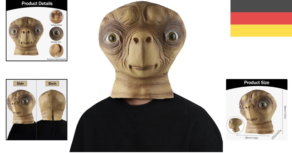 Echte Latex Alien Maske für Unheimliche Halloween-Kostüme und Cosplay-Partys - Bild 2 von 4