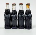 Lot of 4 Vintage Miniature 3" Coca-Cola Glass Bottles with Metal Caps - 1950s/60