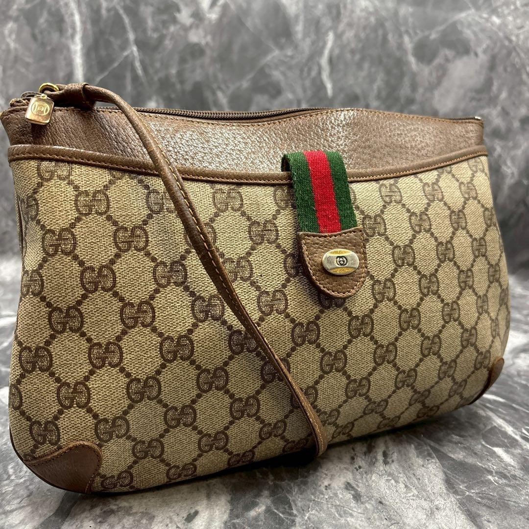 GUCCI 904.02.026 GG Sherry Line Borsa a tracolla in pelle marrone beige...