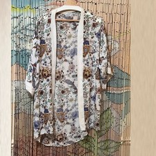 Summer  Rose Madeline Kimono, Viscose, One Size, Ivory/Beige/Blue Floral
