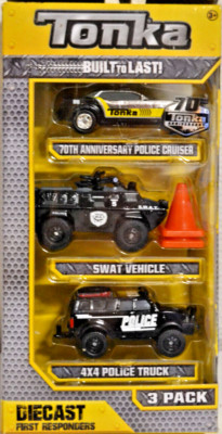 Tonka BUILT TO LAST! DIE-Cast 3 Pack Polizeifahrzeug, Polizeitruck, Panzerwagen