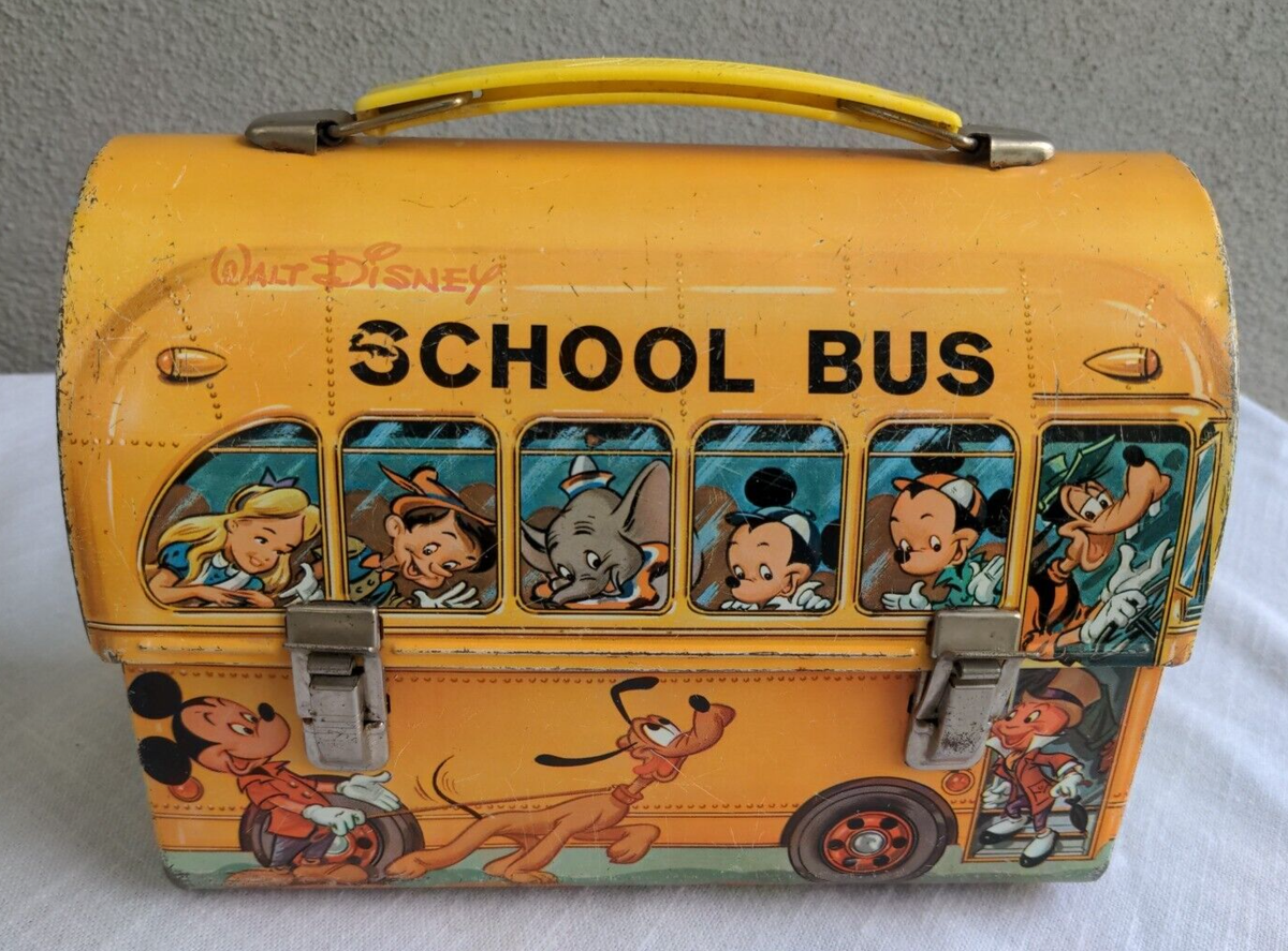 Vtg 1961 Walt Disney School Bus Metal Dome Lunchbox No Thermos