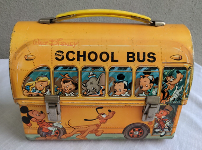 Vtg 1961 Walt Disney School Bus Metal Dome Lunchbox No Thermos