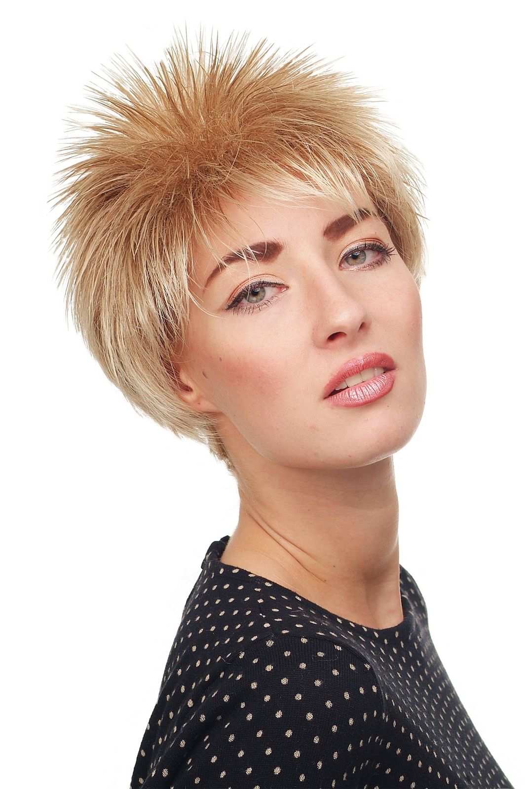 Women Wig Hedgehog Short Teased Wild Strands 80s Wave Blonde Mix 3324-27T613
