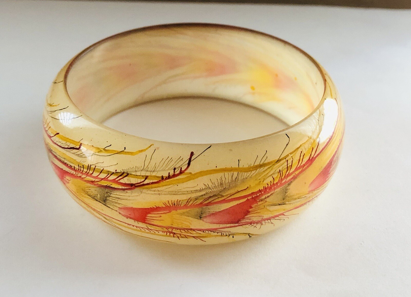 Semi Translucent Feather Pattern Multi Color Resi… - image 3