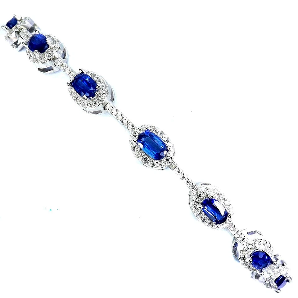 PULSERA RICA CIANITA AZUL ACIANO CON CIRCONITA CÚBICA BLANCA PLATA ESTERLINA 925 14KWGP TALLA 7 Foto 2 de 3