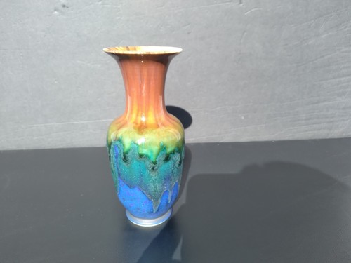 Vintage Modern Signed Ross Studio Art Pottery Blue Green Brown Drip ...