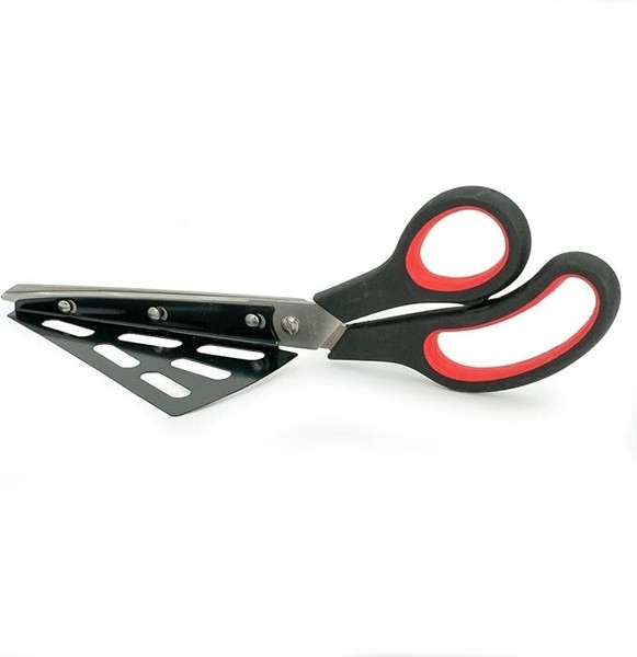 Pizzaschere Mit Heber Edelstahl Pizzaheber Pizzaschneider Schere 27Cm Schw.-Rot-image
