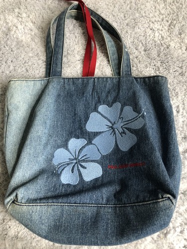 Hibiscus Denim Tote with zipper pouch 