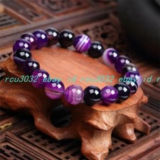 Natural Stone 8mm Beads Purple Amethysts Agate Bracelet Women Men Jewelry Gift