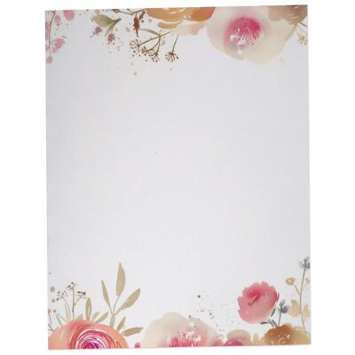Pink & Gold Roses Floral Stationery 60 Sheets Inkjet/Laser Printer Letter Paper