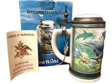 1991 ANHEUSER BUSCH BUDWEISER BOTTLENOSE DOLPHIN STEIN SEA WORLD LIM EDITION NIB