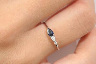14K 585 gold ring with real natural sapphires 0.29ct & 0.1ct brilliant diamonds