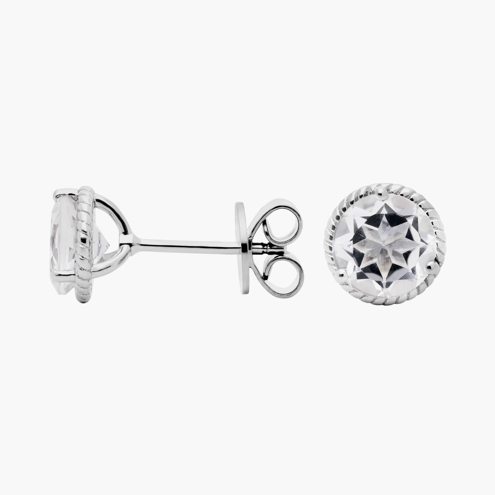 925 Sterling Silver 3.00 Carats Natural White Topaz Gemstones Rope Stud Earrings