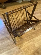 Vtg Folding Hinged Collapsing Wood Magazine Rack