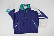 Vintage 80's 90's Colorblock Blue White Teal Basic Retro Collared Jacket Small