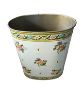 Floral Roses Vintage Mid Century Modern Metal Trash Can JL Clark