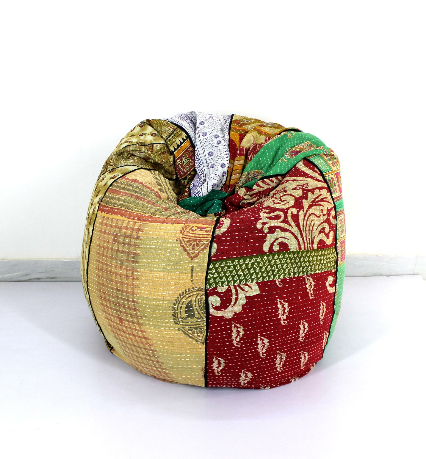 Handmade Kantha Hippie Pouf Kids Bean Bag Handicraft Ottoman Floral