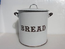 Large Vintage Circular White Enamel Bread Bin Antique Old Kitchenalia 17"H