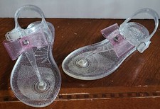 Carter's Girl's youth size 11, Selena T-Strap Jelly Sandal, Clear glittery shoes