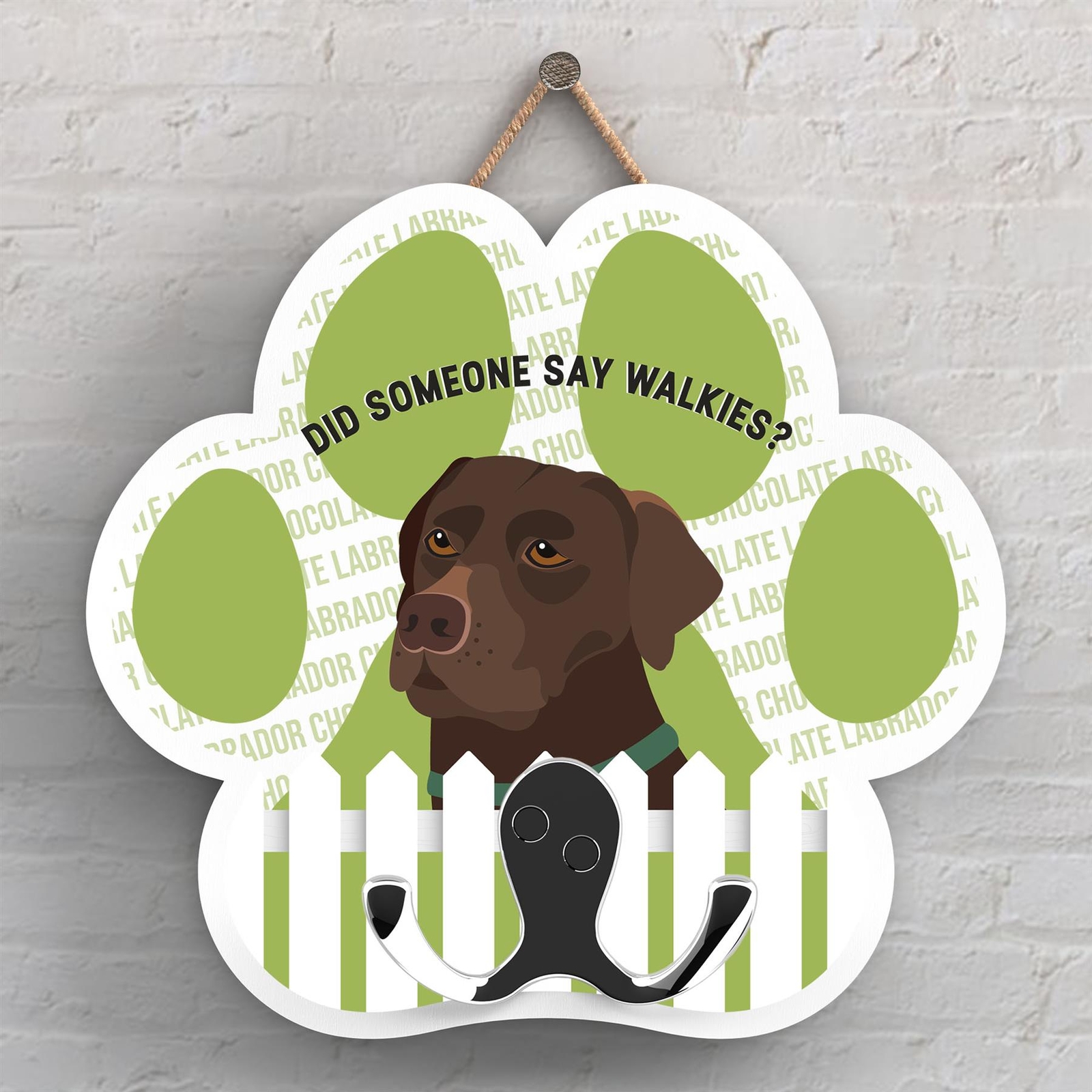 CHOCOLATE LABRADOR OF KATE PEARSON DOG BREED ILLUSTRATION PAWPRINT LEAD HOOK