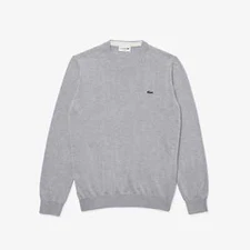 Lacoste Long Sleeve Regular Fit CREW-neck 100% Organic Cotton Sweater MENS GRAYX