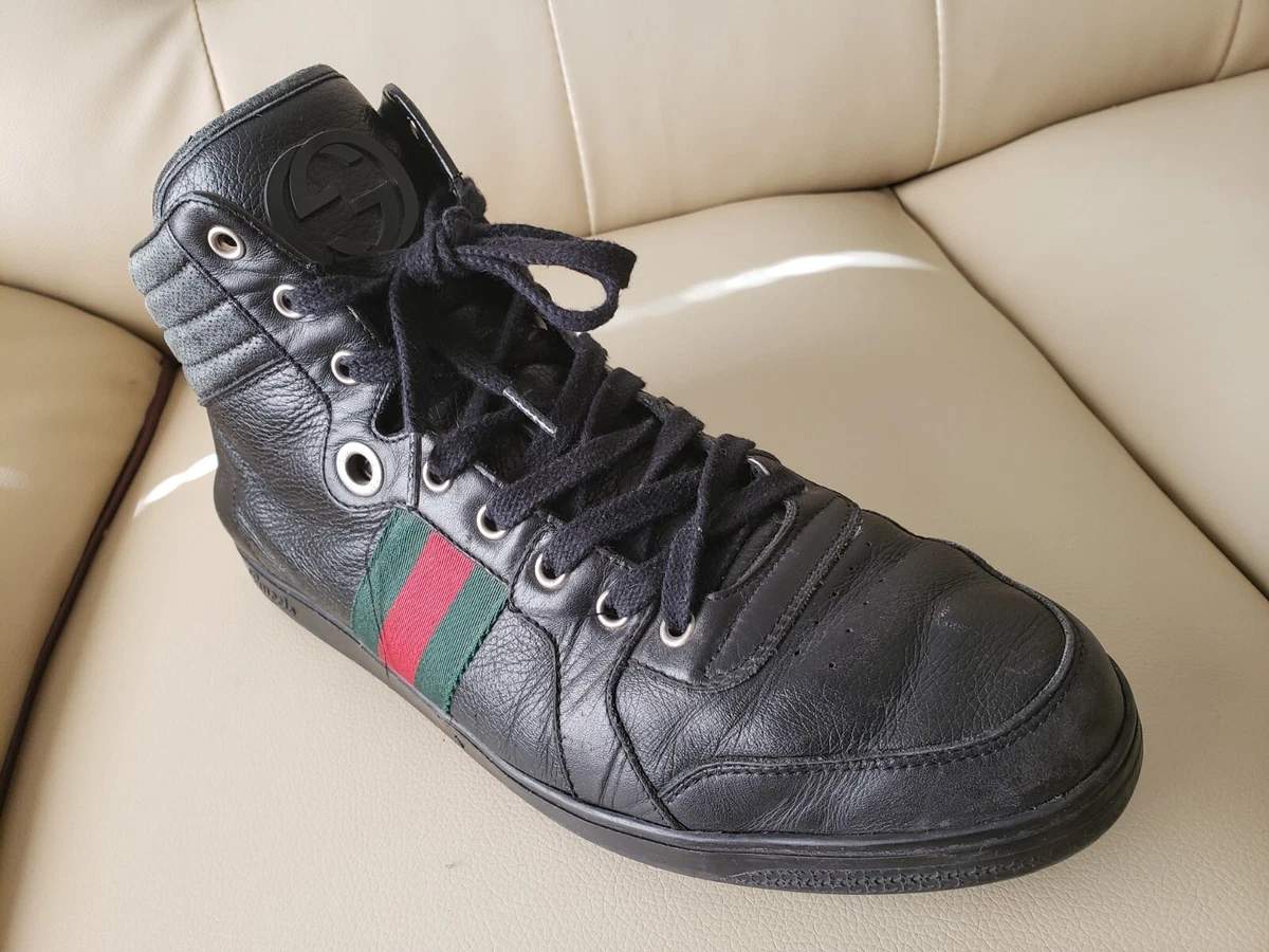 GUCCI LUXURY Black FLAG Leather Hi Top Sneaker Men 10.5G UK 11.5G US Ret 1 200