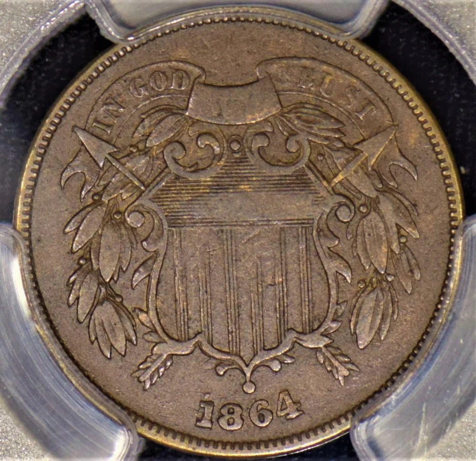 1864 Two Cent PCGS F-15; Large Motto, Repunched Date, FS-1301; Very Rare! - Image 4 of 4
