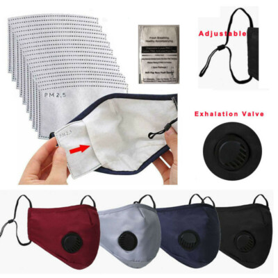 2 Pack Reusable Cycling Biker Air Valve Face Masks with Activated Carbon Filters