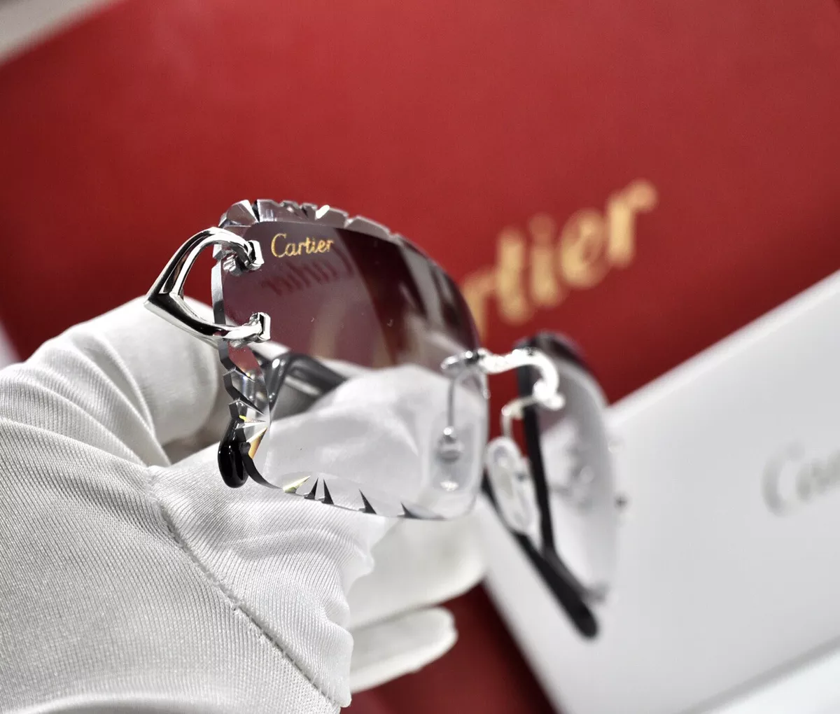 New Cartier Rimless Piccadilly big C decor silver Occhiali Frame Glasses diamond