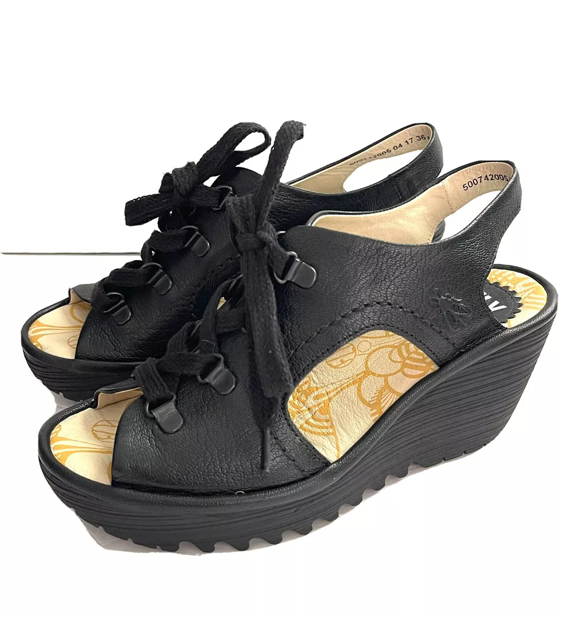 Fly London size 36 lace up sandals wedges shoes womens