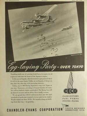 7/1945 PUB CHANDLER EVANS CECO VERGASER BOEING B-29 OVER TOKYO ORIGINAL ANZEIGE