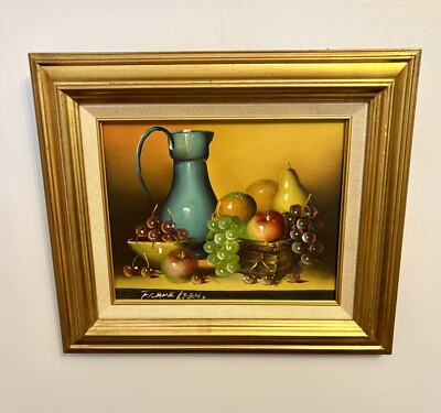 Beautiful Frank Lean Print Transfer Still Life Painting Framed Linen Mat